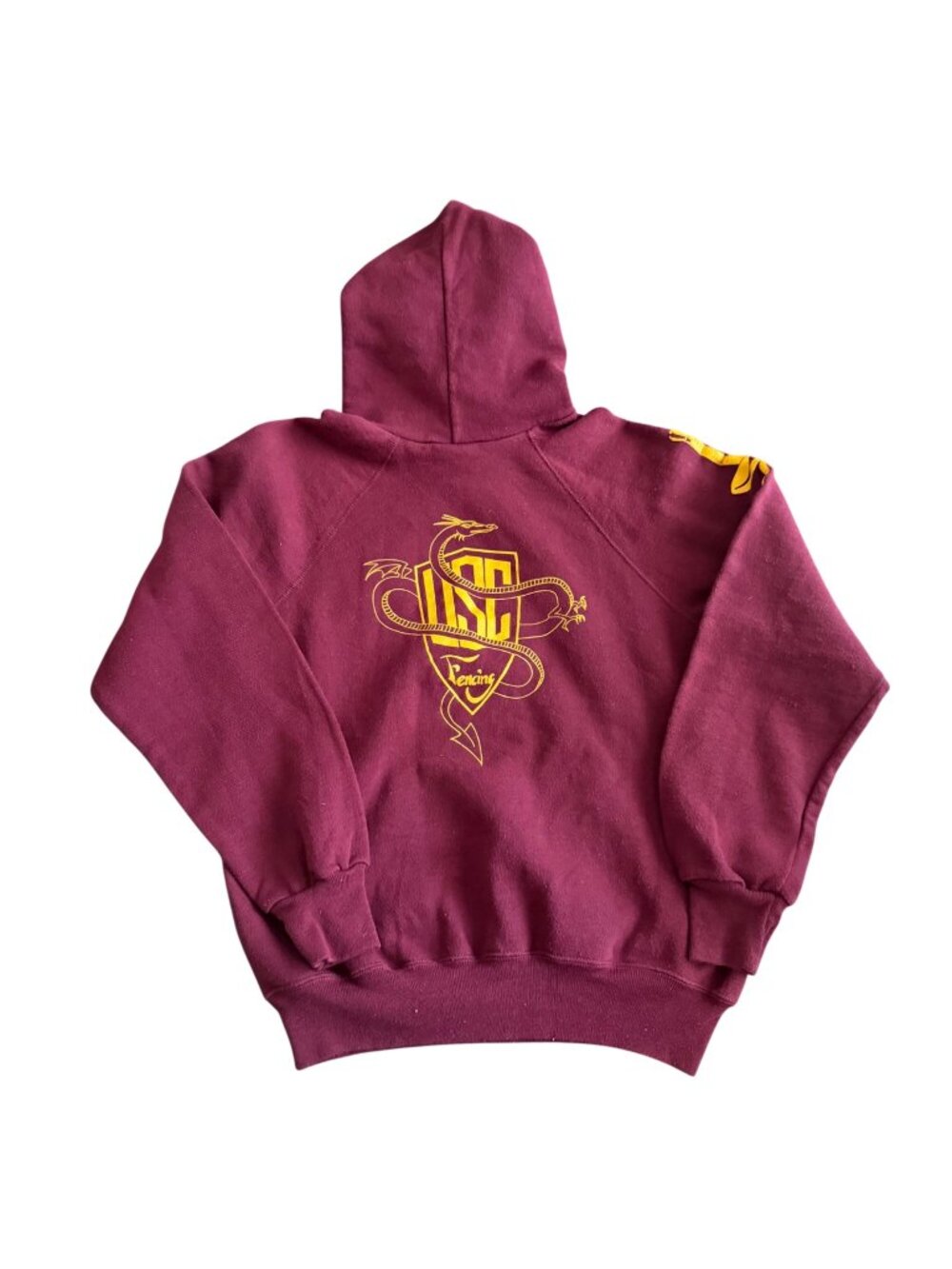 Vintage Lee Midweight Maroon Hoodie With USC Fencing Graphics Size Large